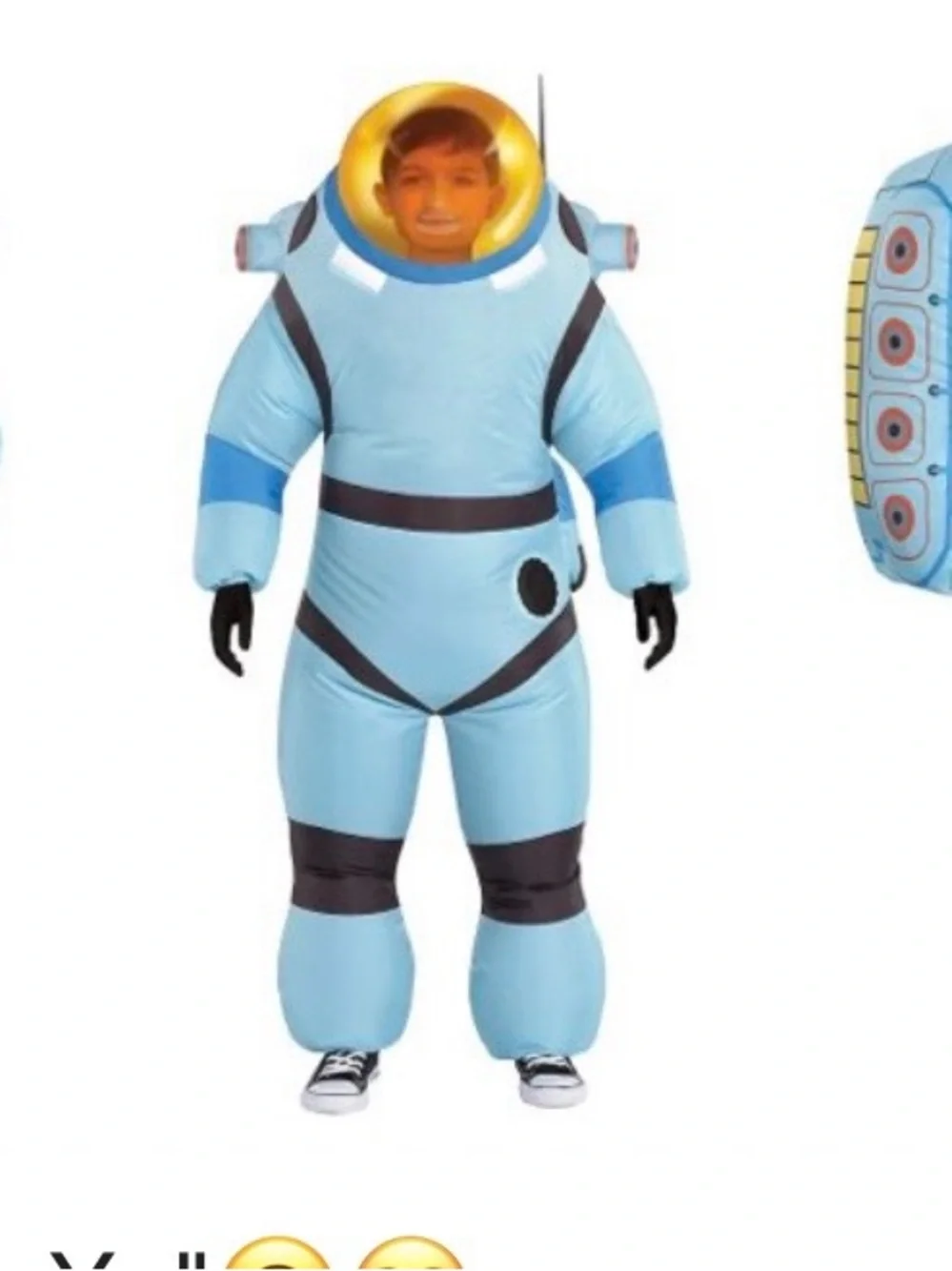 Kids Blue Space-Themed Inflatable One-Piece Footie with Yellow Visor